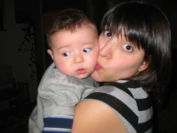 mama and drooling baby